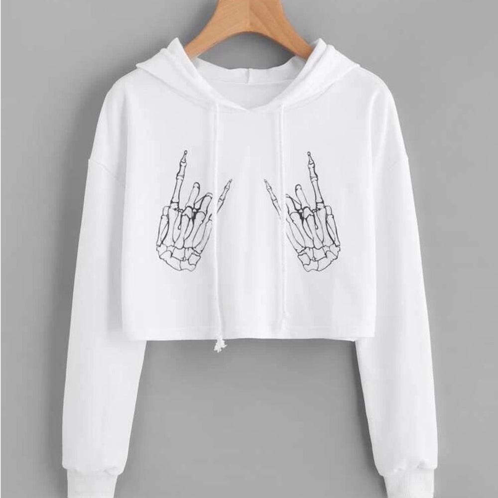 Cropped Hoodie with Skeleton Hands